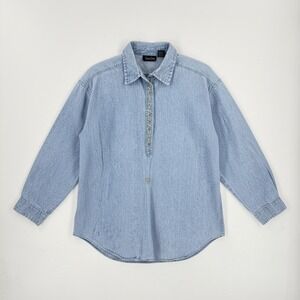 Vintage Lemon Grass Denim Button Front Chambray Shirt Light Wash Cotton Size M